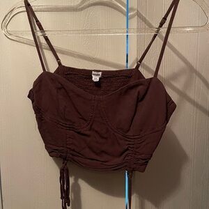 GARAGE Brown Ruched Crop Top
